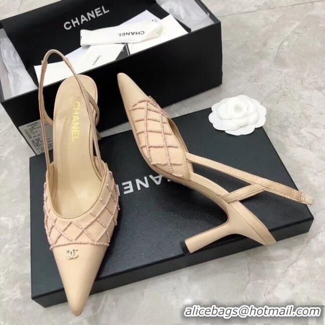 New Fashion Chanel Beads Heel Slingback Pumps 65mm C70840 Nude 2020