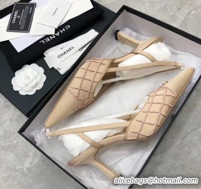 New Fashion Chanel Beads Heel Slingback Pumps 65mm C70840 Nude 2020