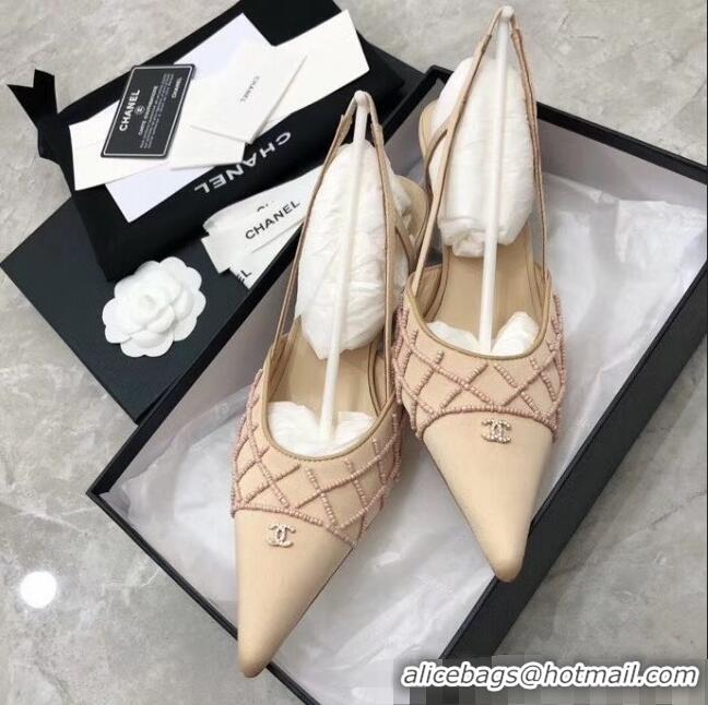 New Fashion Chanel Beads Heel Slingback Pumps 65mm C70840 Nude 2020