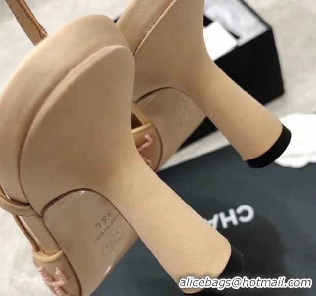 New Fashion Chanel Beads Heel Slingback Pumps 65mm C70840 Nude 2020