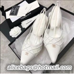 Luxury Cheap Chanel Beads Heel Slingback Pumps 65mm C70840 White 2020