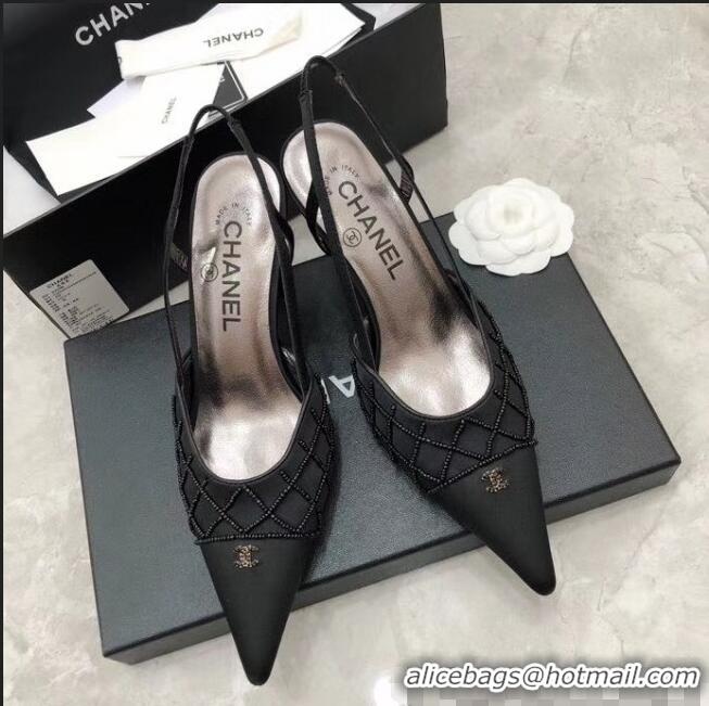 AAAAA Discount Chanel Beads Heel Slingback Pumps 65mm C70840 Black 2020