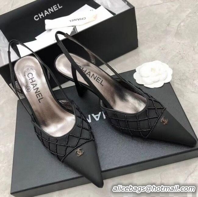 AAAAA Discount Chanel Beads Heel Slingback Pumps 65mm C70840 Black 2020