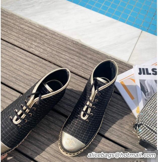 Low Cost Chanel Check Fabric High-Top Lace-Ups Espadrille Sneakers G36140 Navy Blue 2020