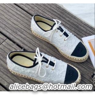 Classic Specials Chanel Tweed Lace-Ups Espadrille Sneakers G36140 White 2020