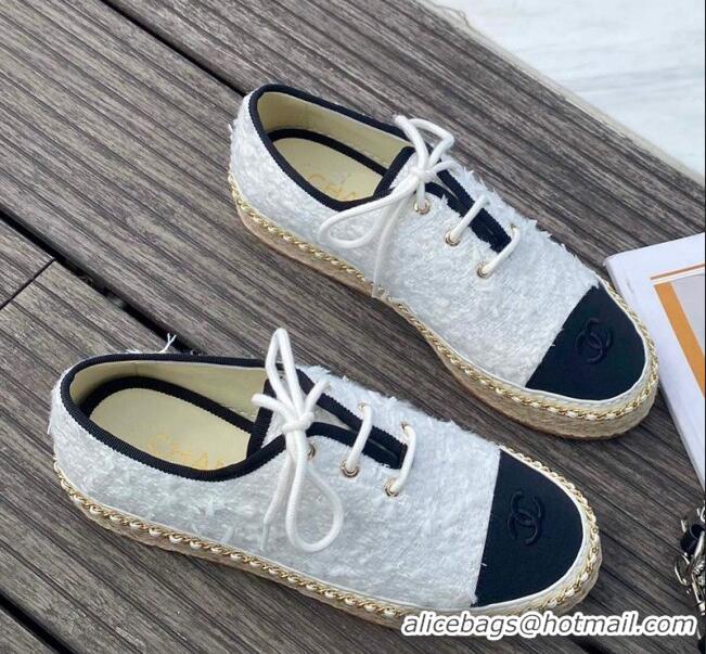 Classic Specials Chanel Tweed Lace-Ups Espadrille Sneakers G36140 White 2020