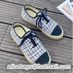 Hot Style Chanel Check Chian Lace-Ups Espadrille Sneakers G36140 White 2020