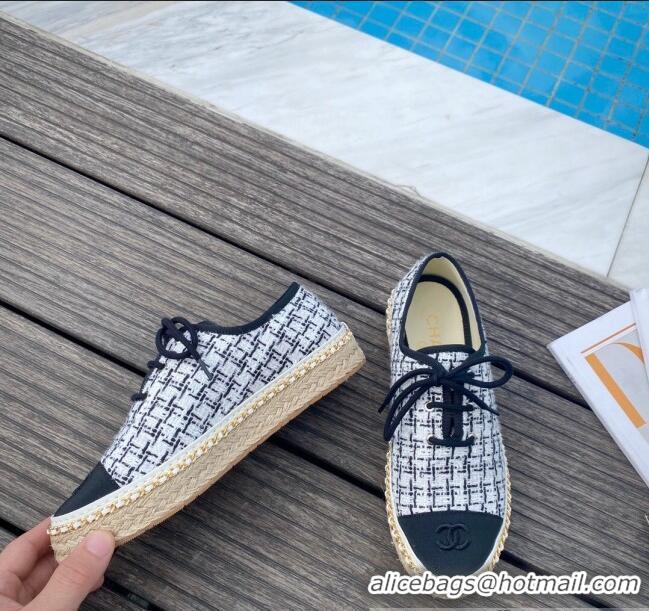 Hot Style Chanel Check Chian Lace-Ups Espadrille Sneakers G36140 White 2020