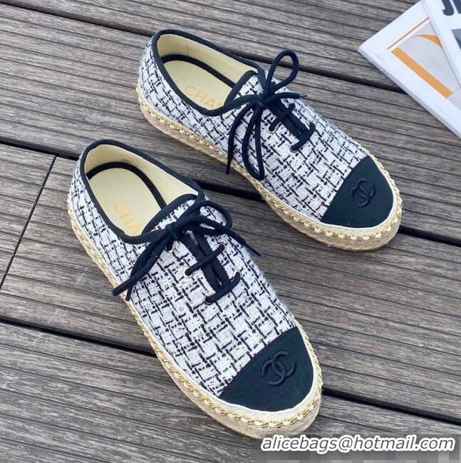 Hot Style Chanel Check Chian Lace-Ups Espadrille Sneakers G36140 White 2020