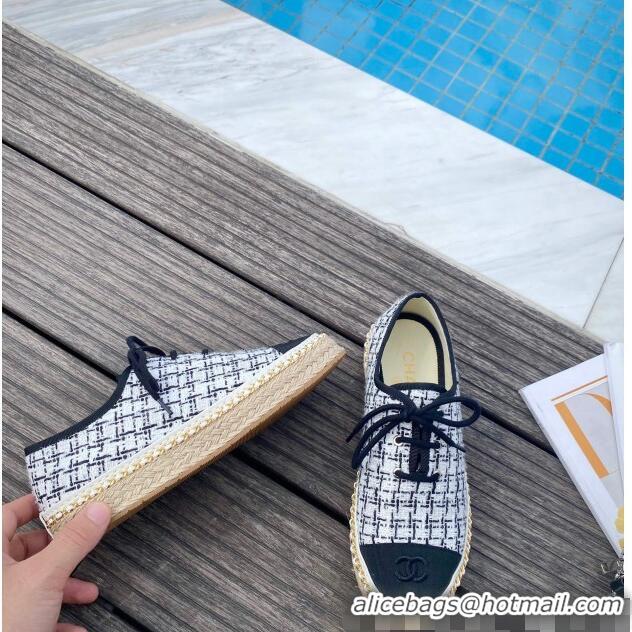 Hot Style Chanel Check Chian Lace-Ups Espadrille Sneakers G36140 White 2020