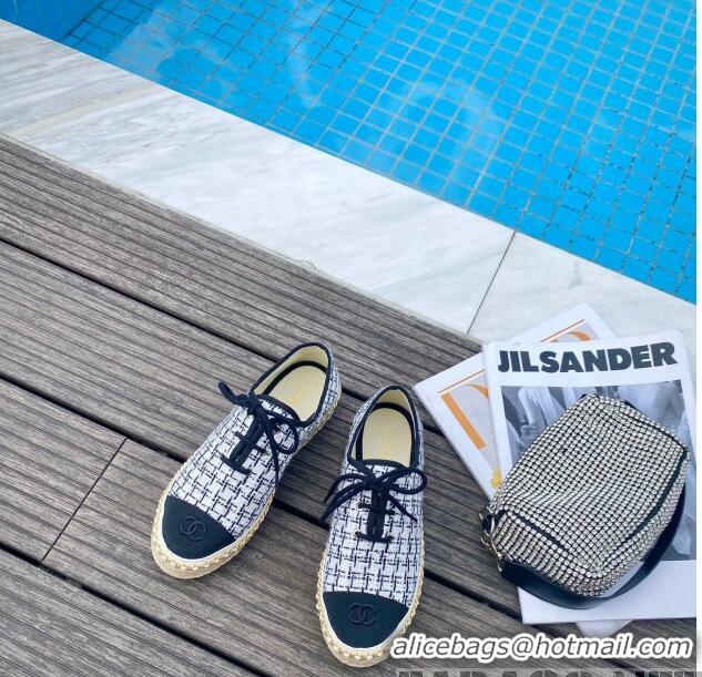 Hot Style Chanel Check Chian Lace-Ups Espadrille Sneakers G36140 White 2020