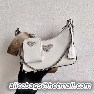 Grade Discount Prada Saffiano leather mini shoulder bag 2BH204 white