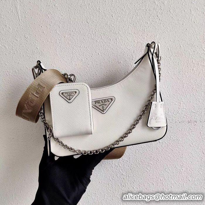 Grade Discount Prada Saffiano leather mini shoulder bag 2BH204 white