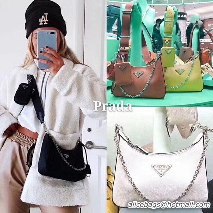 Grade Discount Prada Saffiano leather mini shoulder bag 2BH204 white