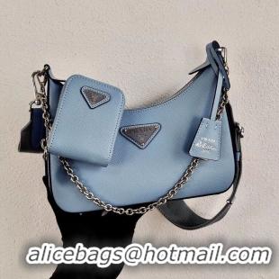 Pretty Style Prada Saffiano leather mini shoulder bag 2BH204 sky blue