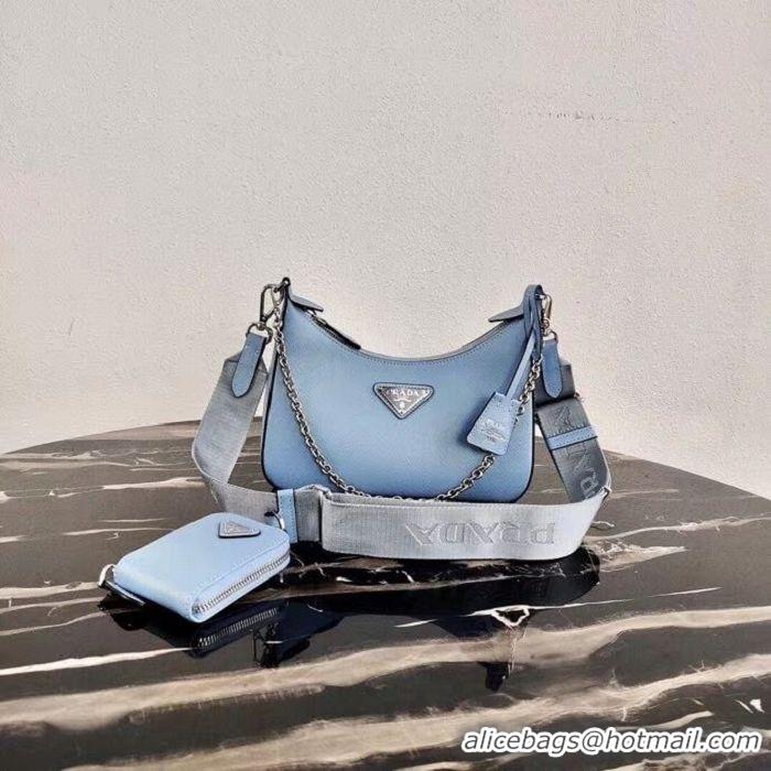 Pretty Style Prada Saffiano leather mini shoulder bag 2BH204 sky blue