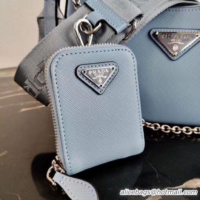 Pretty Style Prada Saffiano leather mini shoulder bag 2BH204 sky blue