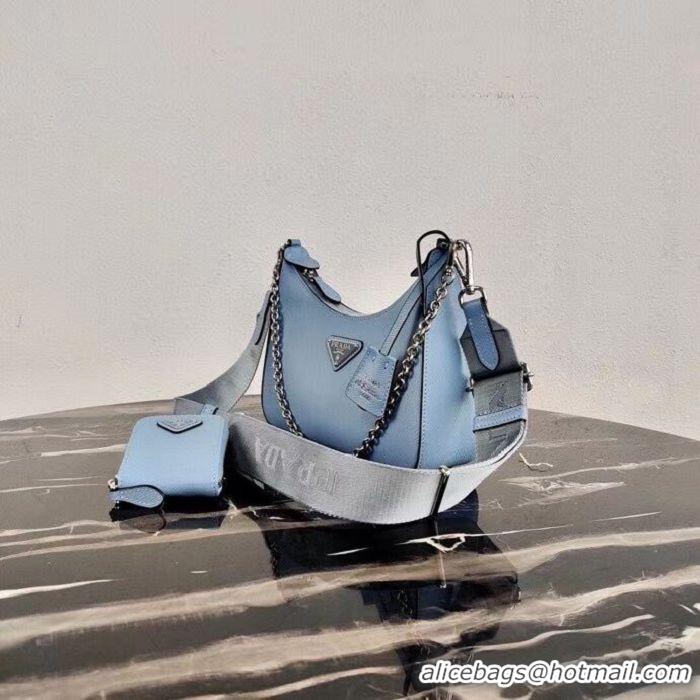 Pretty Style Prada Saffiano leather mini shoulder bag 2BH204 sky blue