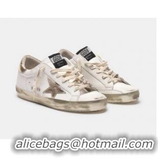 Discount Golden Goose Super-Star sneakers with gold sparkle foxing and metal stud lettering GGBD12