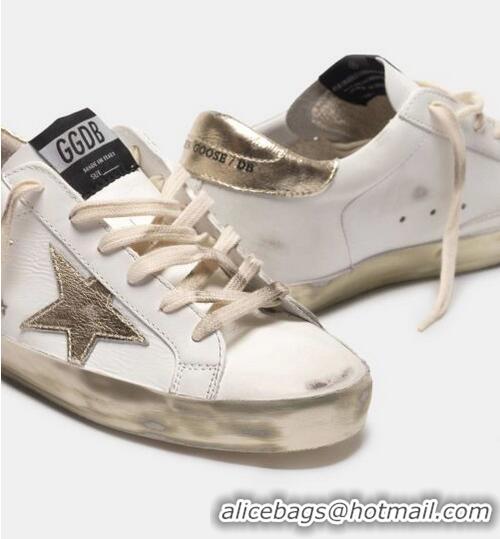 Discount Golden Goose Super-Star sneakers with gold sparkle foxing and metal stud lettering GGBD12