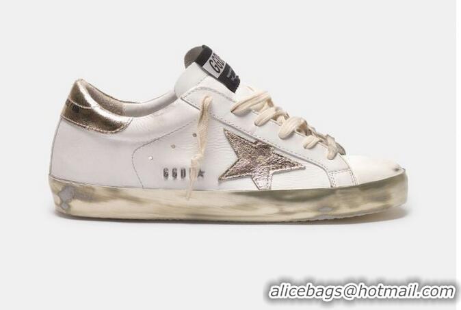 Discount Golden Goose Super-Star sneakers with gold sparkle foxing and metal stud lettering GGBD12