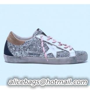 Discount Golden Goose GGDB Calfskin Leather Star Sneaker GG1462 Silver Sequins/White/Coffee 2020(For Women and Men)