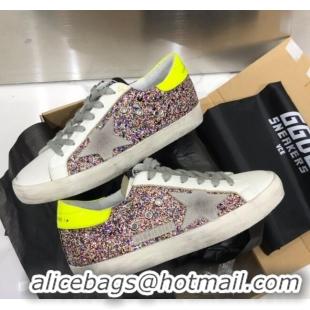 Reproduction Golden Goose GGDB Calfskin Leather Star Sneaker GB1464 Pink Sequins/Green/Yellow 2020(For Women and Men) 