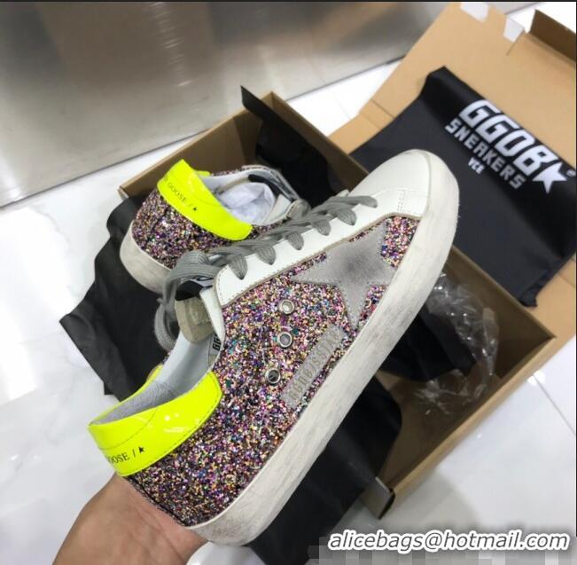 Reproduction Golden Goose GGDB Calfskin Leather Star Sneaker GB1464 Pink Sequins/Green/Yellow 2020(For Women and Men) 