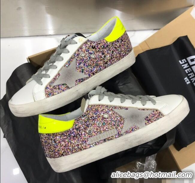 Reproduction Golden Goose GGDB Calfskin Leather Star Sneaker GB1464 Pink Sequins/Green/Yellow 2020(For Women and Men) 