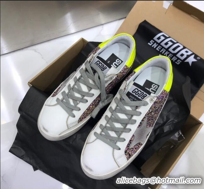 Reproduction Golden Goose GGDB Calfskin Leather Star Sneaker GB1464 Pink Sequins/Green/Yellow 2020(For Women and Men) 