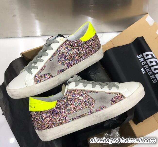 Reproduction Golden Goose GGDB Calfskin Leather Star Sneaker GB1464 Pink Sequins/Green/Yellow 2020(For Women and Men) 