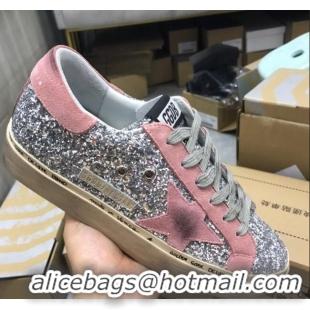 Low Cost Golden Goose GGDB Calfskin Leather Star Sneaker GB1466 Silver Sequins/Pink 2020(For Women and Men)