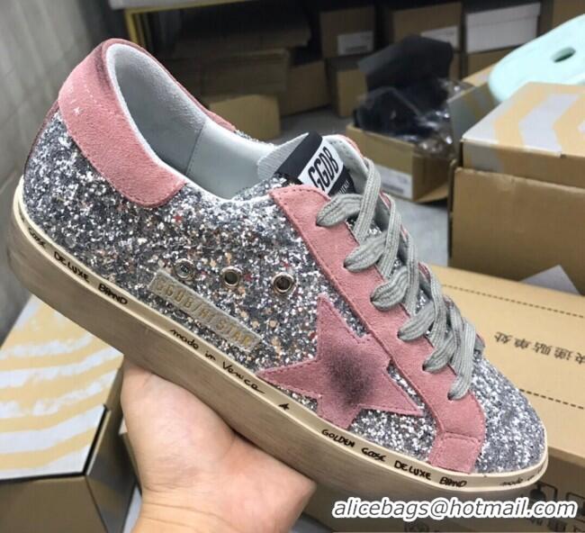 Low Cost Golden Goose GGDB Calfskin Leather Star Sneaker GB1466 Silver Sequins/Pink 2020(For Women and Men)