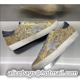 Cheapest Golden Goose GGDB Calfskin Leather Star Sneaker GB1467 Gold Sequins/Grey2020(For Women and Men)