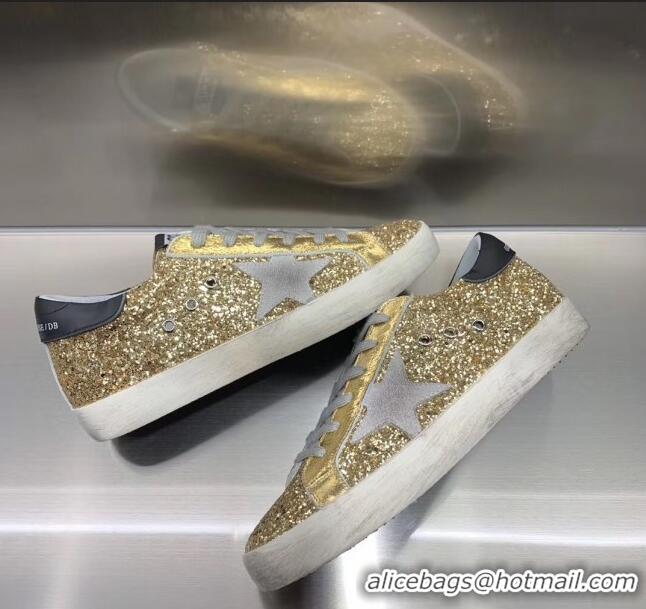 Cheapest Golden Goose GGDB Calfskin Leather Star Sneaker GB1467 Gold Sequins/Grey2020(For Women and Men)