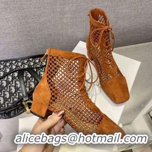 Top Design Dior Naughtily-D Suede Fishnet Lac-up Short Boots CD1523 Brown 2019