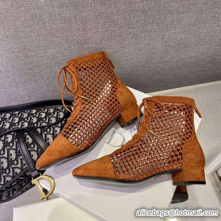 Top Design Dior Naughtily-D Suede Fishnet Lac-up Short Boots CD1523 Brown 2019