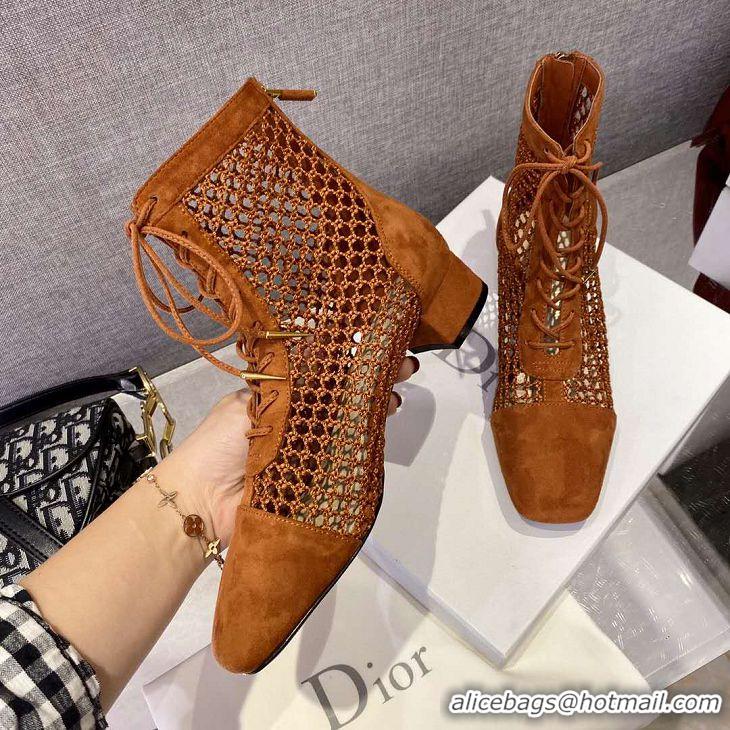 Top Design Dior Naughtily-D Suede Fishnet Lac-up Short Boots CD1523 Brown 2019