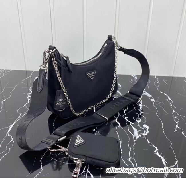 New Design Prada Re-Edition 2005 Nylon Shoulder Bag 1BH204 Black 2020