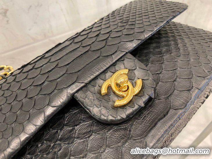 Best Quality Chanel 2.55 Series Flap Bag Original Snake Leather AP1112 Black Gold