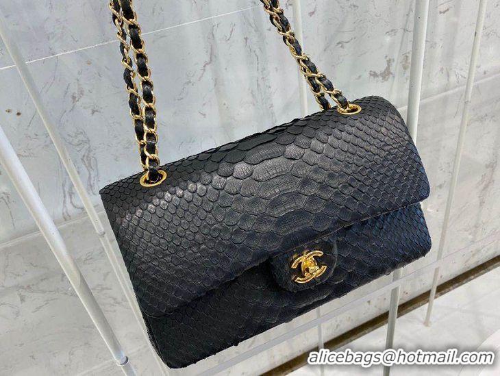 Best Quality Chanel 2.55 Series Flap Bag Original Snake Leather AP1112 Black Gold