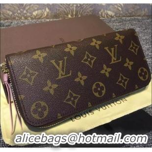 AAAA Discount Louis Vuitton Monogram canvas Clemence Wallet M61298 Rose Ballerine