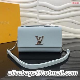 Best Grade Louis Vuitton Original Grain calfskin LOCKME CLUTCH M56087 sky blue