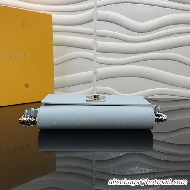 Best Grade Louis Vuitton Original Grain calfskin LOCKME CLUTCH M56087 sky blue