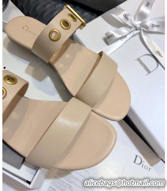 Imitation Classic Dior Eyelet Calfskin Slide Sandals CD1325 Nude 2020