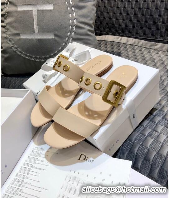 Imitation Classic Dior Eyelet Calfskin Slide Sandals CD1325 Nude 2020