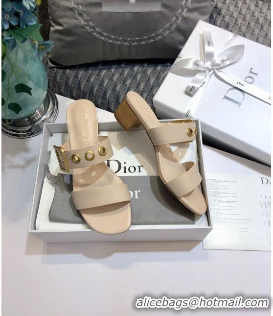 Buy Discount Dior Eyelet Calfskin Slide Sandals Heel 45mm CD1326 Nude 2020