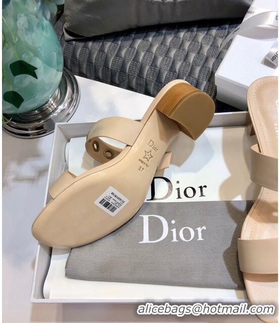 Buy Discount Dior Eyelet Calfskin Slide Sandals Heel 45mm CD1326 Nude 2020