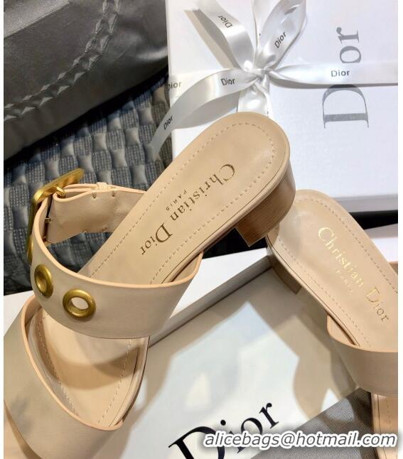 Buy Discount Dior Eyelet Calfskin Slide Sandals Heel 45mm CD1326 Nude 2020