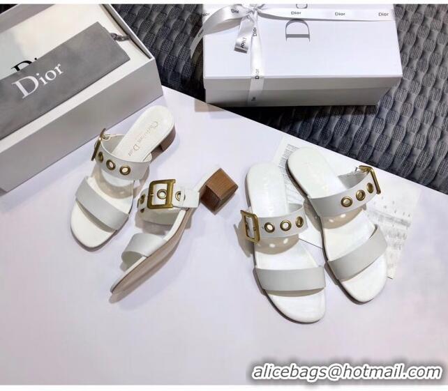 Best Price Dior Eyelet Calfskin Slide Sandals CD1327 White 2020